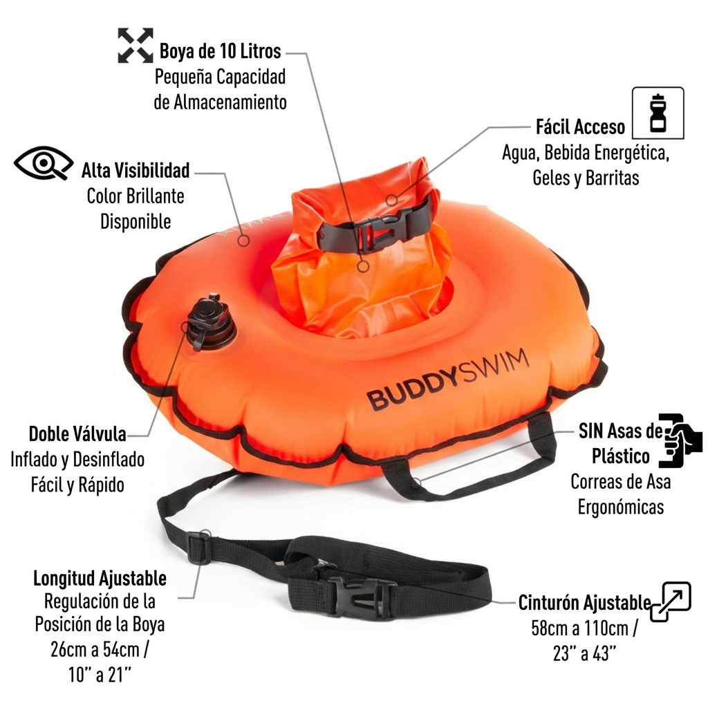 Boya para aguas abiertas BuddySwim Hydratation 10 lts - Orange