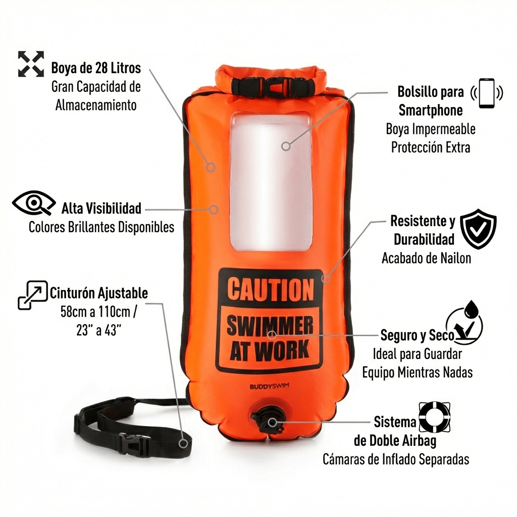 Boya BuddySwim 28 lts con bolsillo para Smartphone - Orange - Barlovento natación