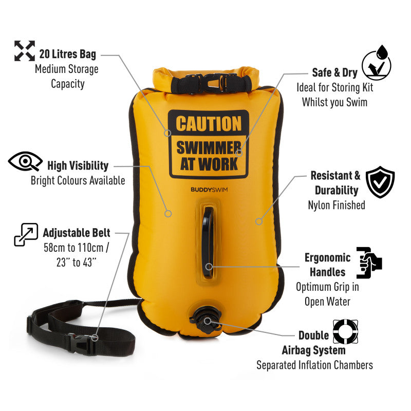 Boya para aguas abiertas BuddySwim Drybag 20 litros - Yellow