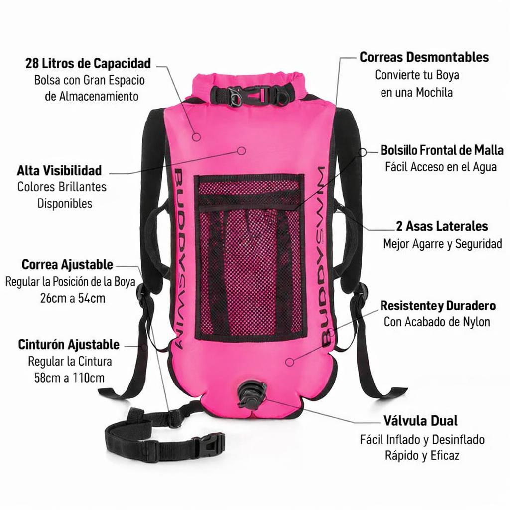 Boya mochila Buddyswim 28 litros - Pink - Barlovento natación