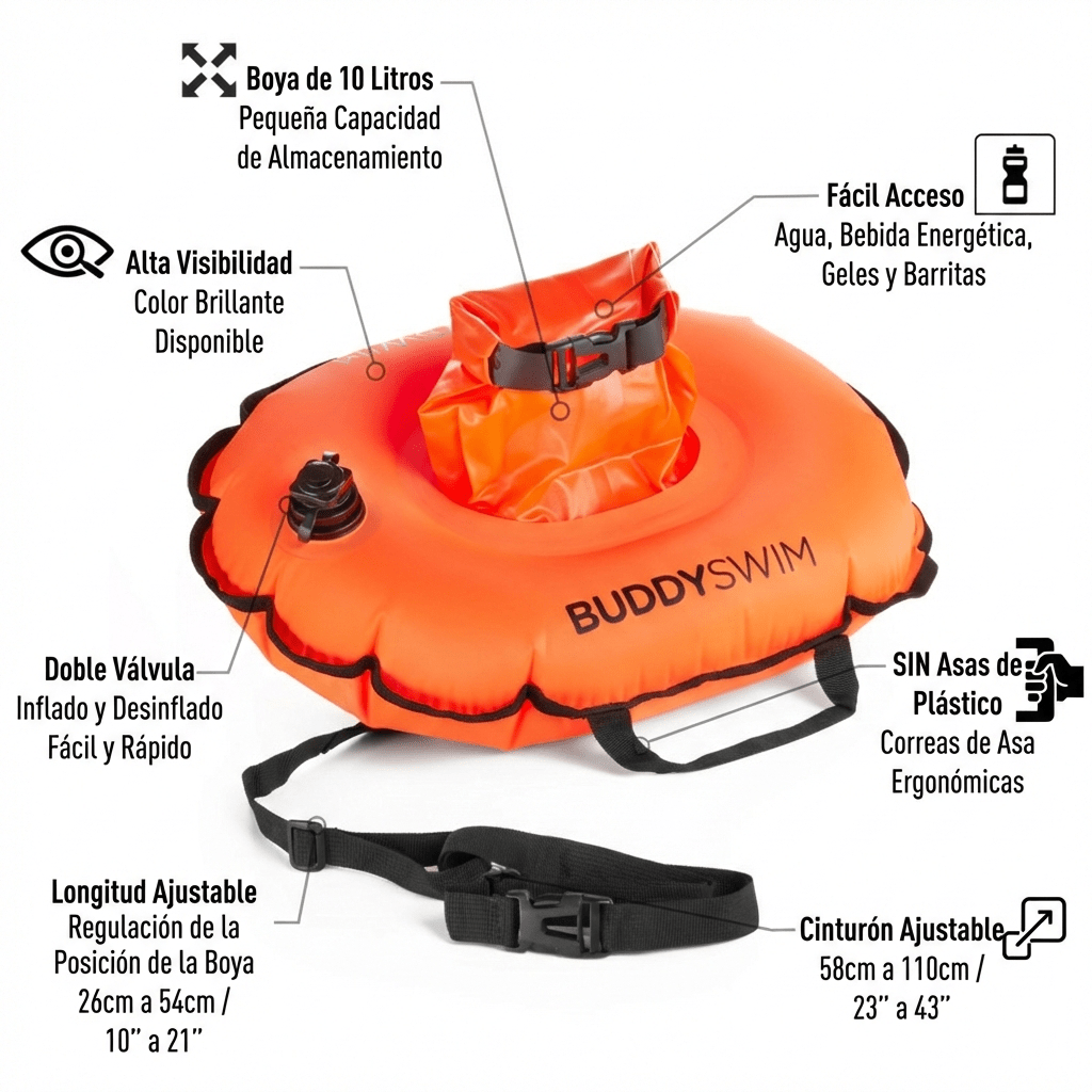 Boya para aguas abiertas BuddySwim Hydratation 10 lts - Orange - Barlovento natación