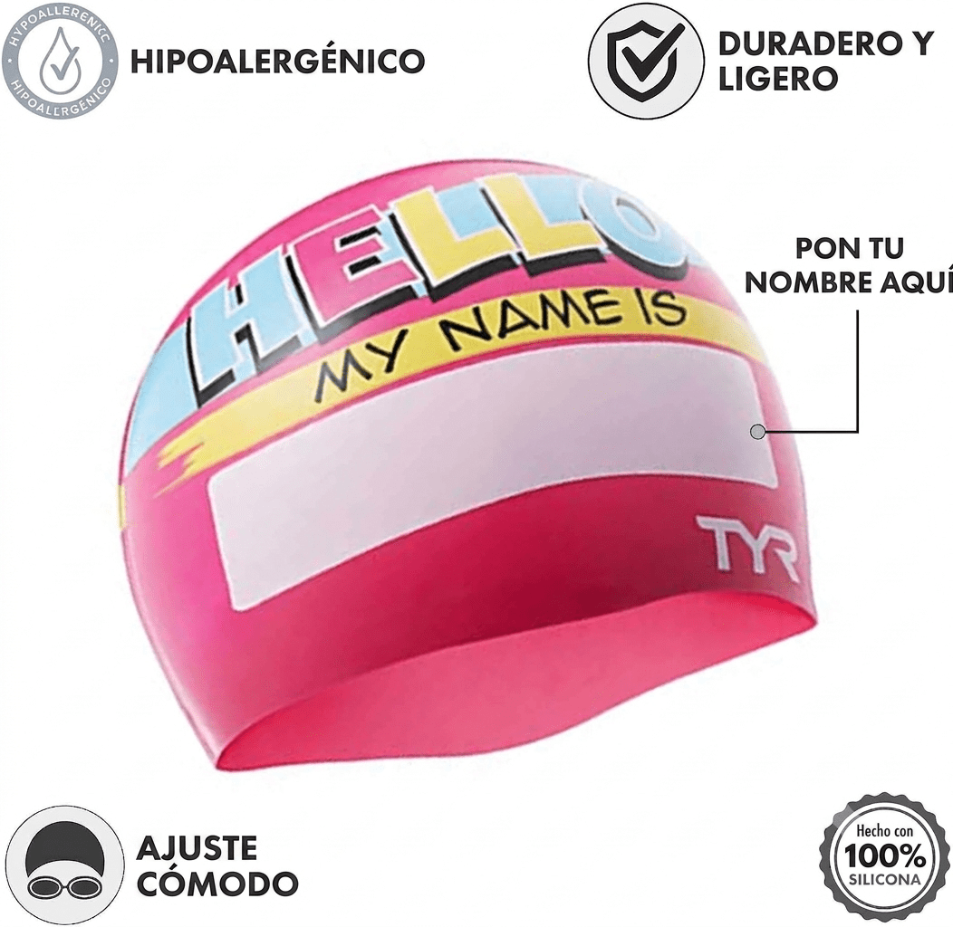 Gorro natación TYR "Hello my name is" - Pink - Barlovento natación