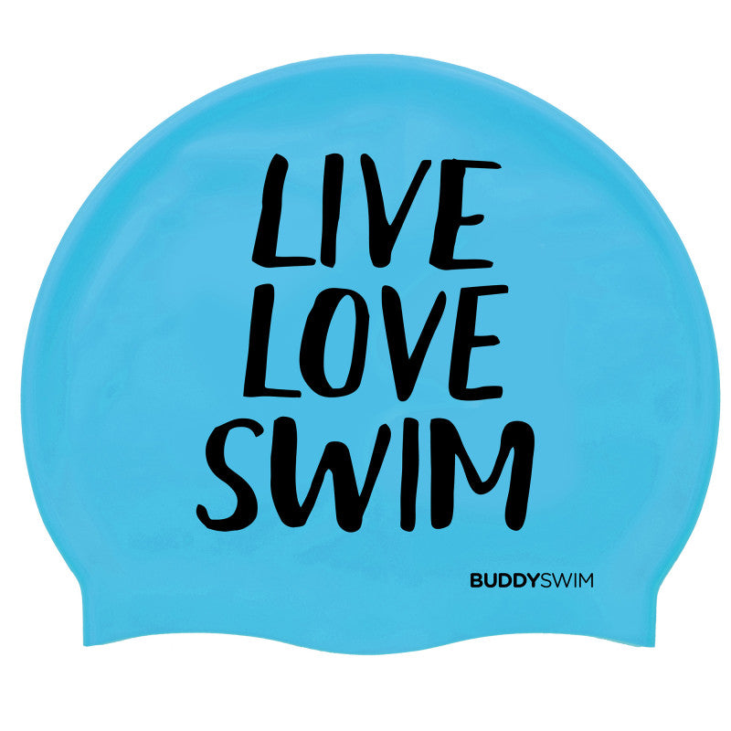 Gorro de natación Buddyswim Live, Love, Swim - Celeste
