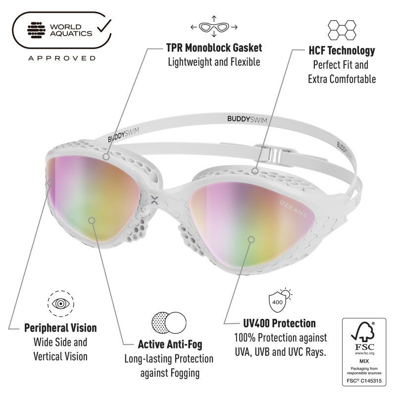 Lentes para aguas abiertas Buddyswim OzeanX - White/Iridium Mirror - Barlovento natación