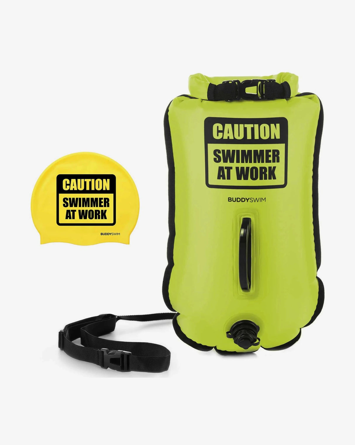 Pack boya 20 lts + gorro para aguas abiertas BuddySwim - Lime - Barlovento natación