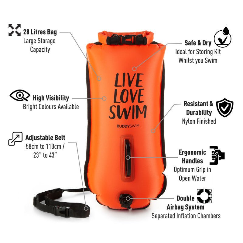 Boya para aguas abiertas BuddySwim 28 lts - Orange - Barlovento natación