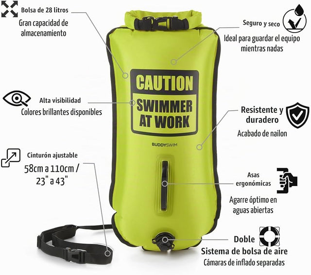Boya para aguas abiertas BuddySwim 28 lts - Yellow - Barlovento natación