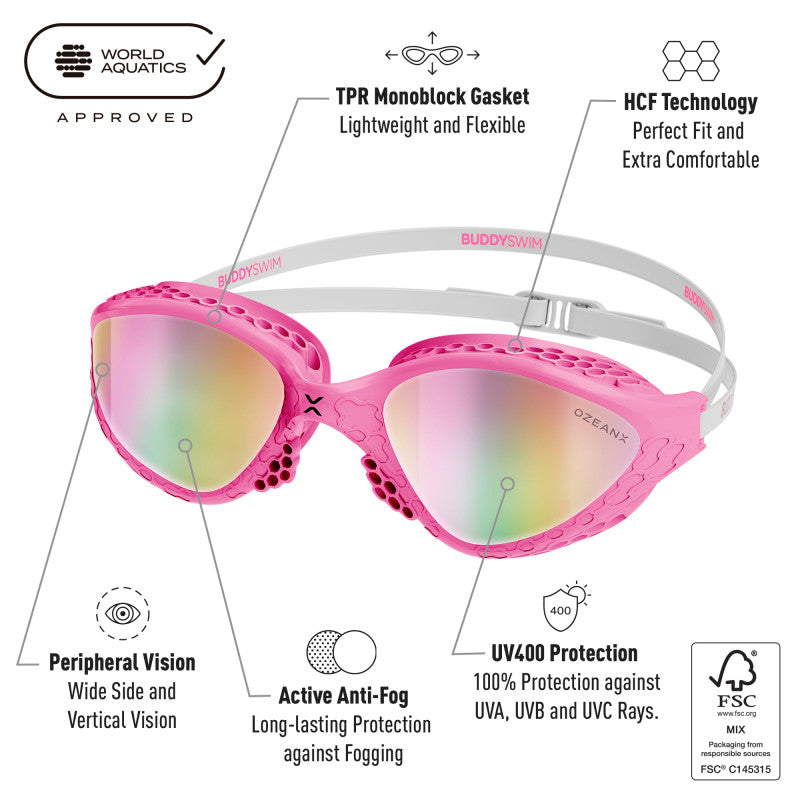 Lentes para aguas abiertas Buddyswim OzeanX - Pink,White/Iridium Mirror