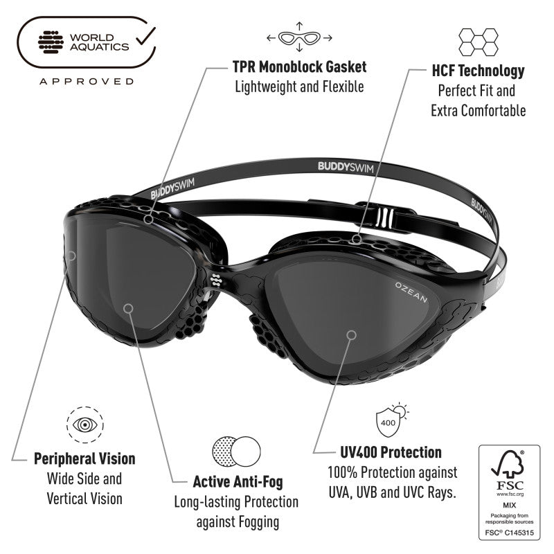 Lentes para aguas abiertas Buddyswim OzeanX - Black/Smoke Ahumadas