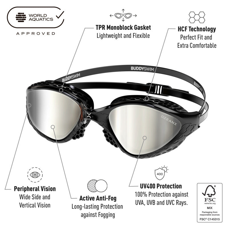 Lentes para aguas abiertas Buddyswim OzeanX - Black/Silver Mirror