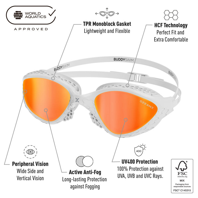 Lentes para aguas abiertas Buddyswim OzeanX - White/Orange Mirror