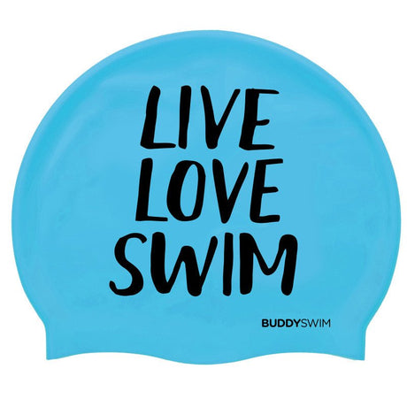 Gorro de natación Buddyswim Live, Love, Swim - Celeste - Barlovento natación