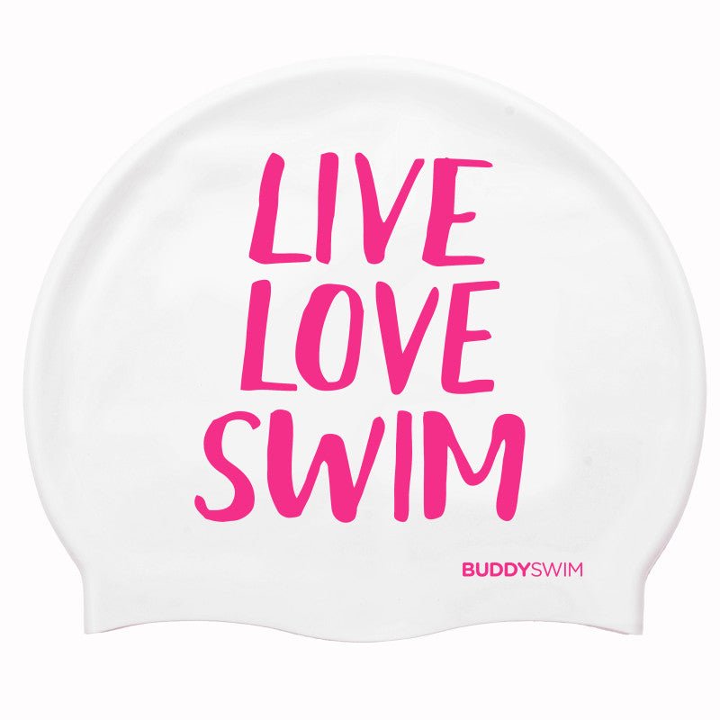 Gorro de natación Buddyswim Live, Love, Swim - White - Barlovento natación