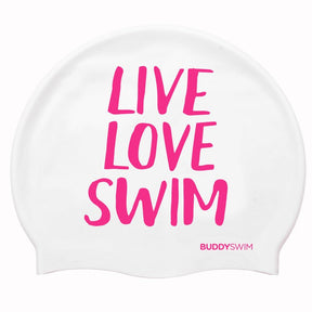 Gorro de natación Buddyswim Live, Love, Swim - White - Barlovento natación