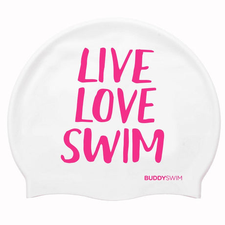 Gorro de natación Buddyswim Live, Love, Swim - White - Barlovento natación