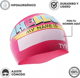 Gorro natación TYR "Hello my name is" - Pink - Barlovento natación