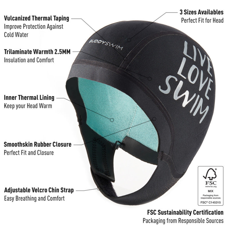 Gorro Neopreno Buddyswim Trilaminate Warmth 2.5mm - Black