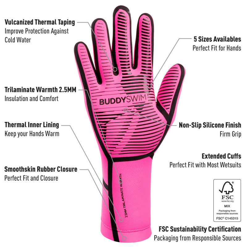 Guantes Neopreno Buddyswim Trilaminate Warmth 2.5mm - Pink