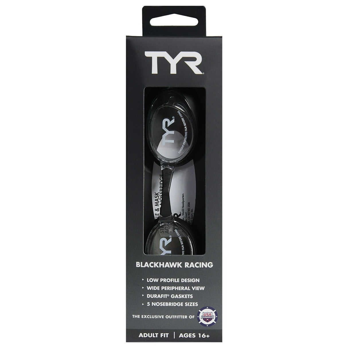 Lentes de natación Blackhawk Racing TYR - Clear/Black - Barlovento natación