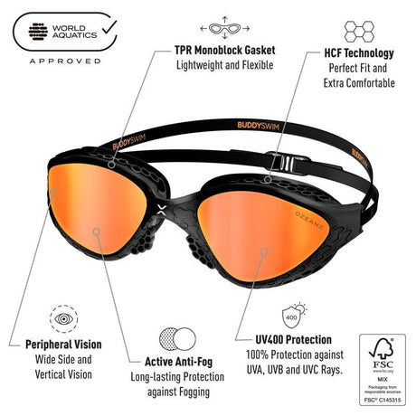 Lentes para aguas abiertas Buddyswim OzeanX - Black/Orange Mirror - Barlovento natación