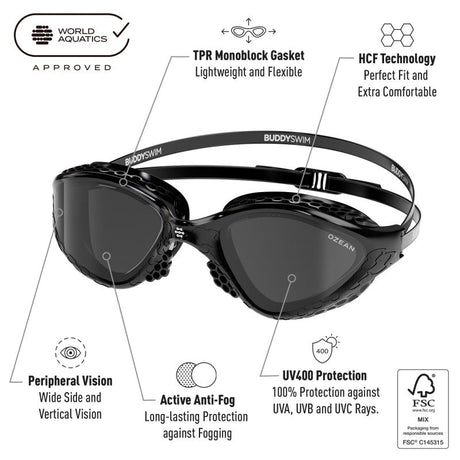 Lentes para aguas abiertas Buddyswim OzeanX - Black/Smoke Ahumadas - Barlovento natación