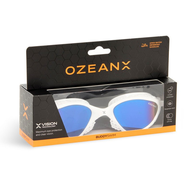 Lentes para aguas abiertas Buddyswim OzeanX - White/Blue Mirror - Barlovento natación