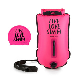Pack boya 20 lts + gorro para aguas abiertas BuddySwim - Pink - Barlovento natación